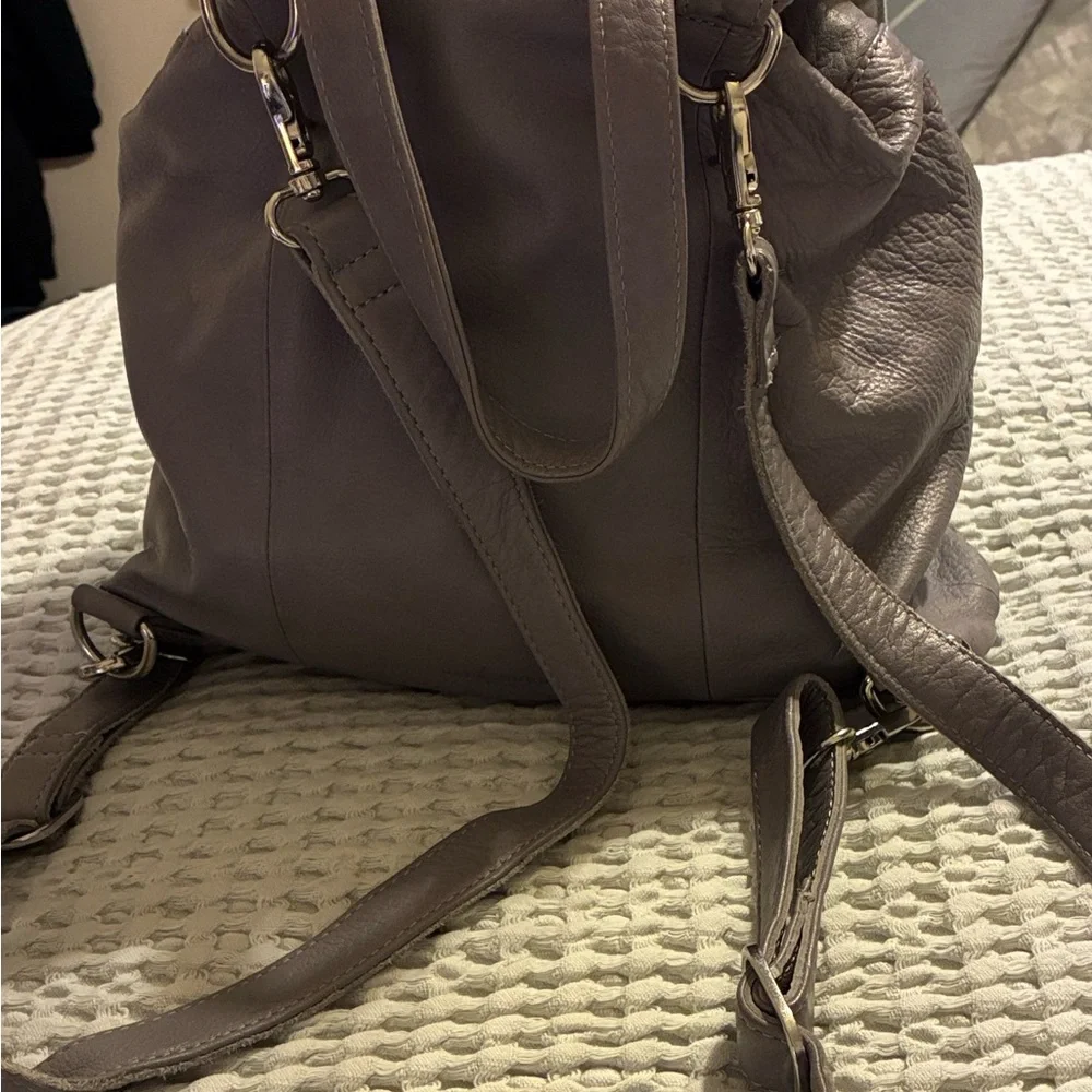 Elegant Day & Mood Gray Leather Backpack - Picture 2 of 15